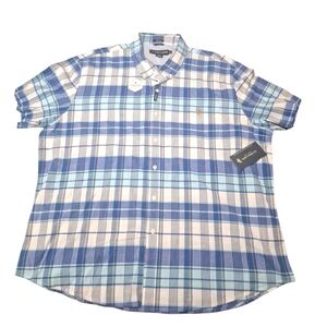 NWT U.S POLO ASSN Mens Short Sleeve Blue White Plaid Button Up Sz 3XL
